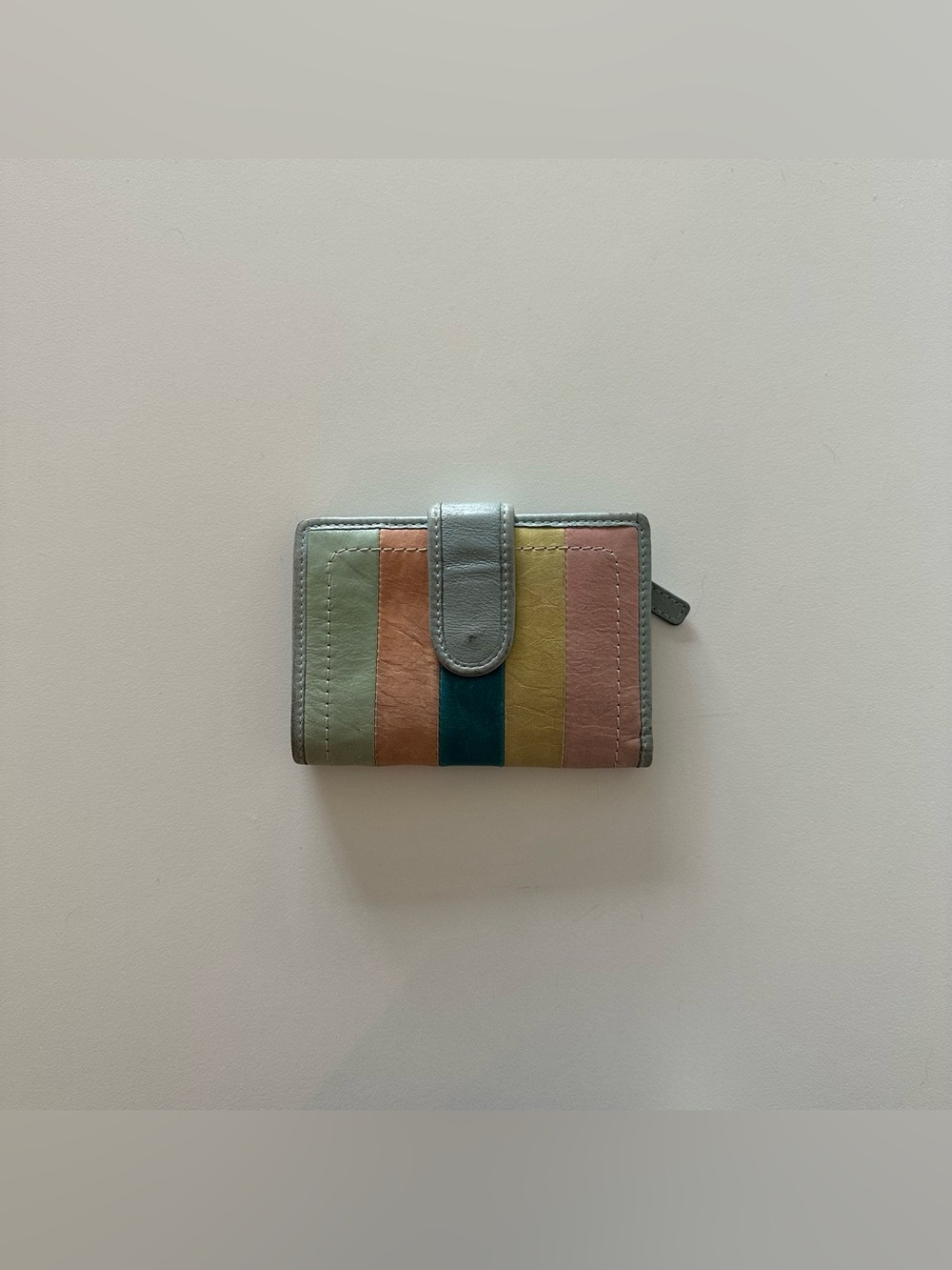 Vintage Y2K Fossil Striped Leather Wallet Pastel Small Snap Bifold Patchwork 

S